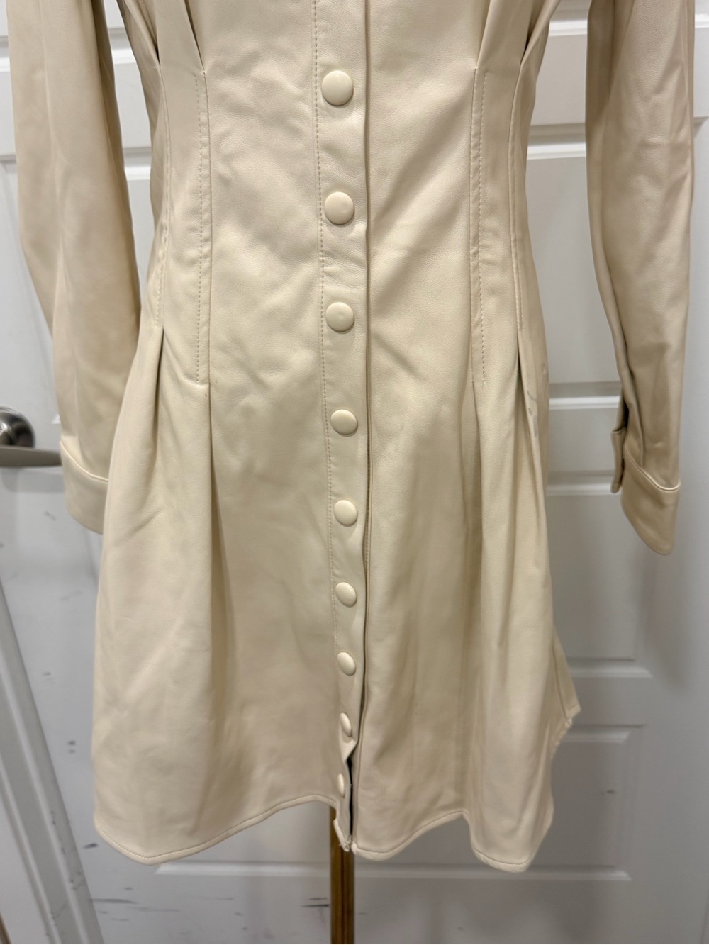 Heartloom Tai Faux Leather Cream Button-Front Long Sleeve Shirt Dress - Picture 3 of 11